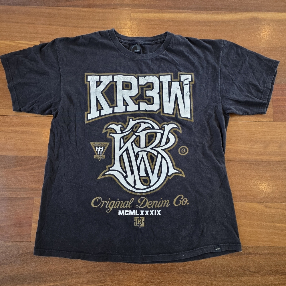 KR3W T Shirt Mens XL Black Graphic Logo Distressed Y2K Skate Streetwear